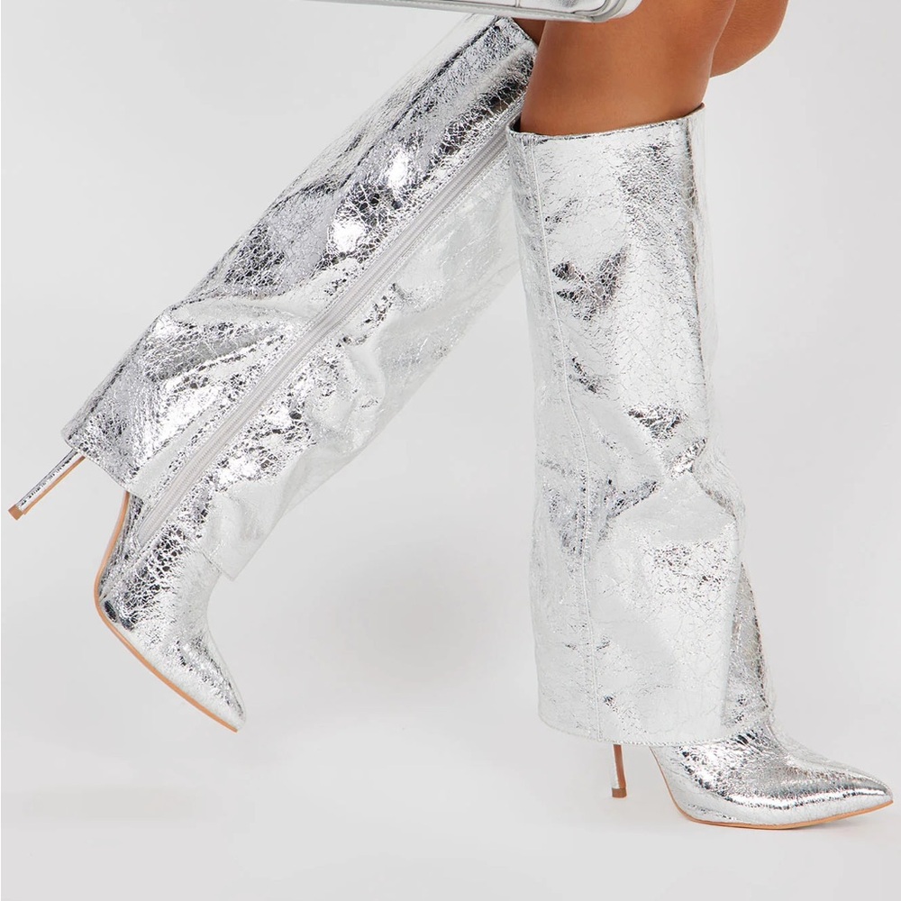 Mixx Shuz Metallic Silver Heeled Boots women’s size 10
